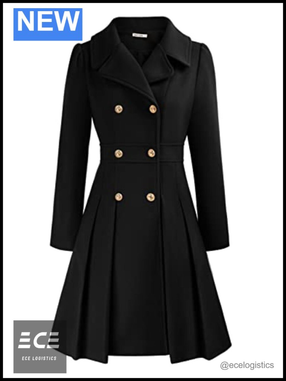 Women's Trench Coat Notch Lapel Double Breasted A-Line Knee Length
